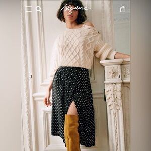 Sezane Alicia Black Polka Dot Midi Pleated Skirt